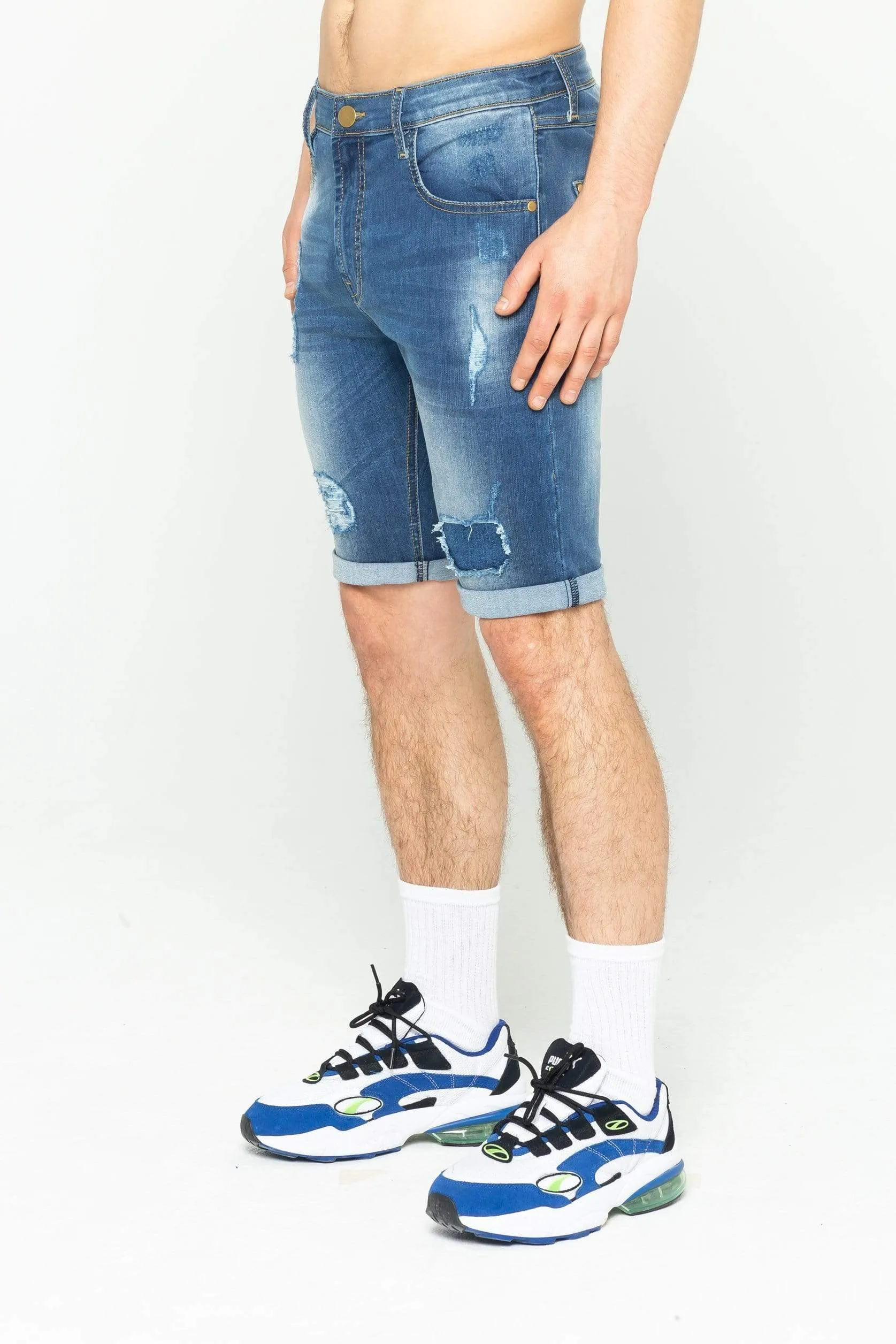 Lincoln Spray On Men's Denim Shorts - Mid Blue