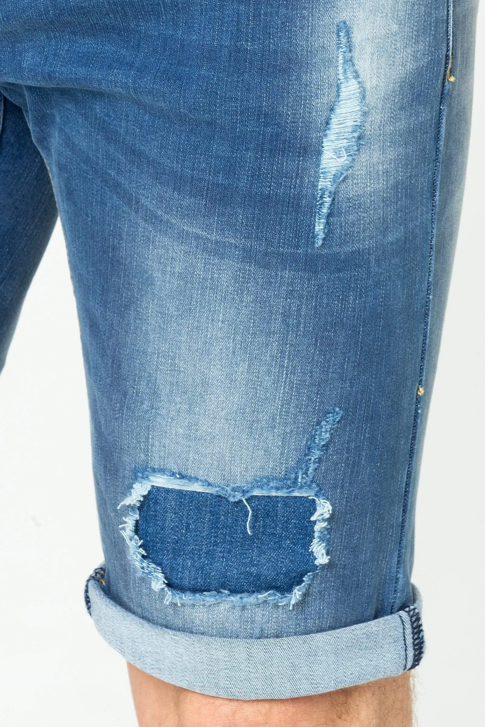 Lincoln Spray On Men's Denim Shorts - Mid Blue