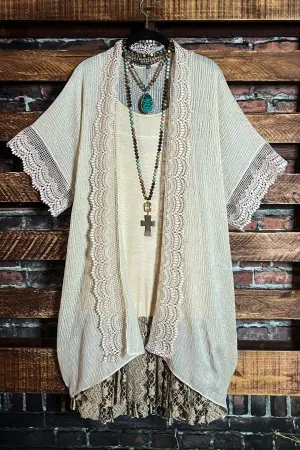 MATTERS OF THE HEART LACE CARDIGAN KIMONO IN VINTAGE IVORY