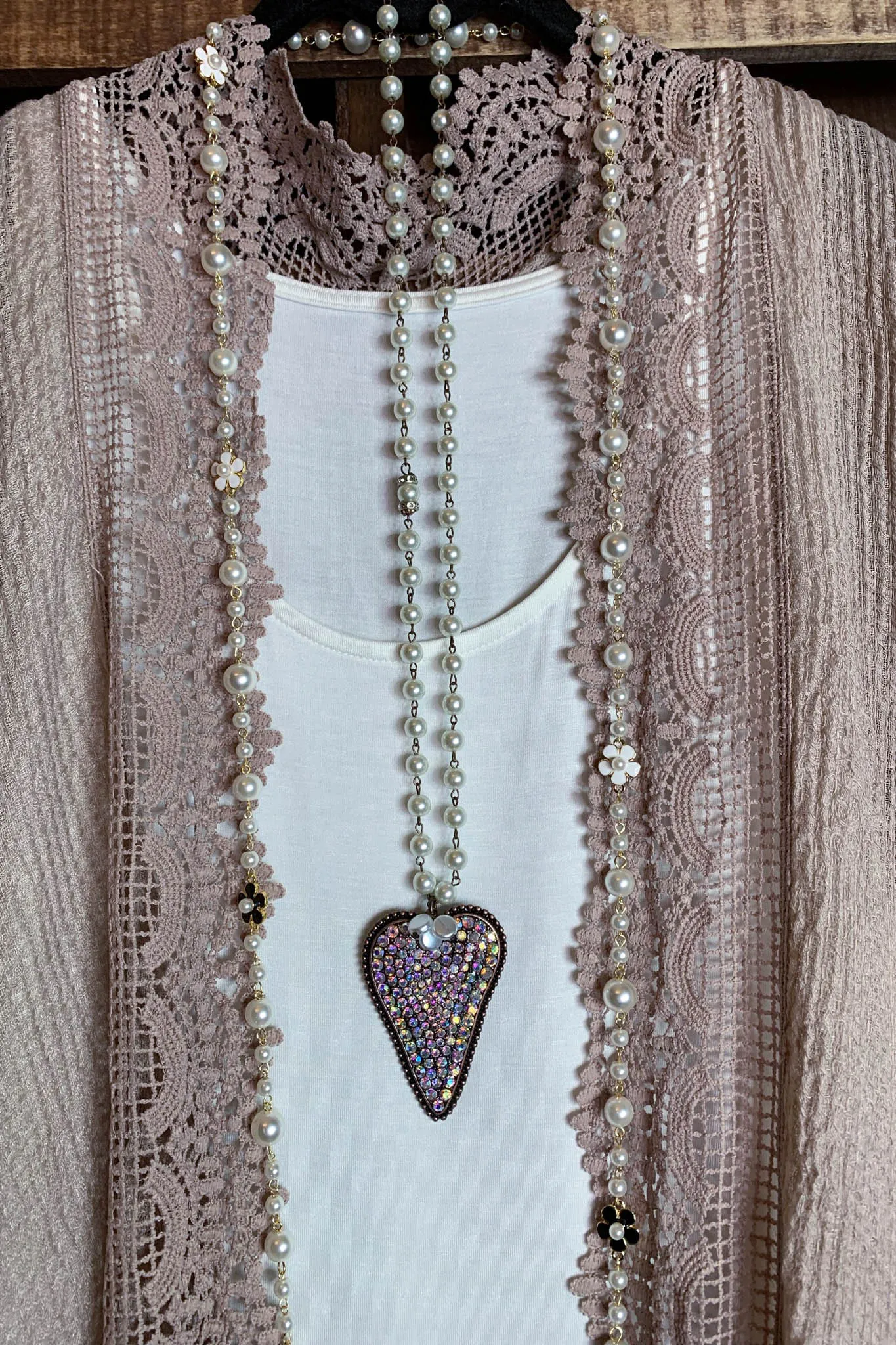 MATTERS OF THE HEART LACE CARDIGAN KIMONO LIGHT MOCHA