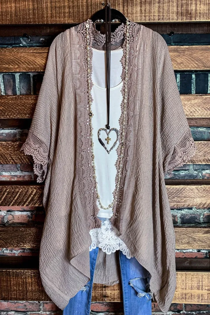 MATTERS OF THE HEART LACE CARDIGAN KIMONO LIGHT MOCHA