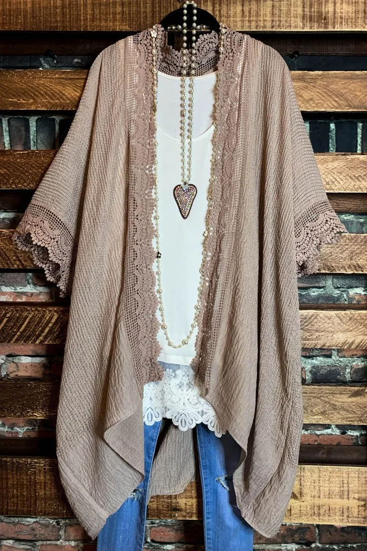 MATTERS OF THE HEART LACE CARDIGAN KIMONO LIGHT MOCHA