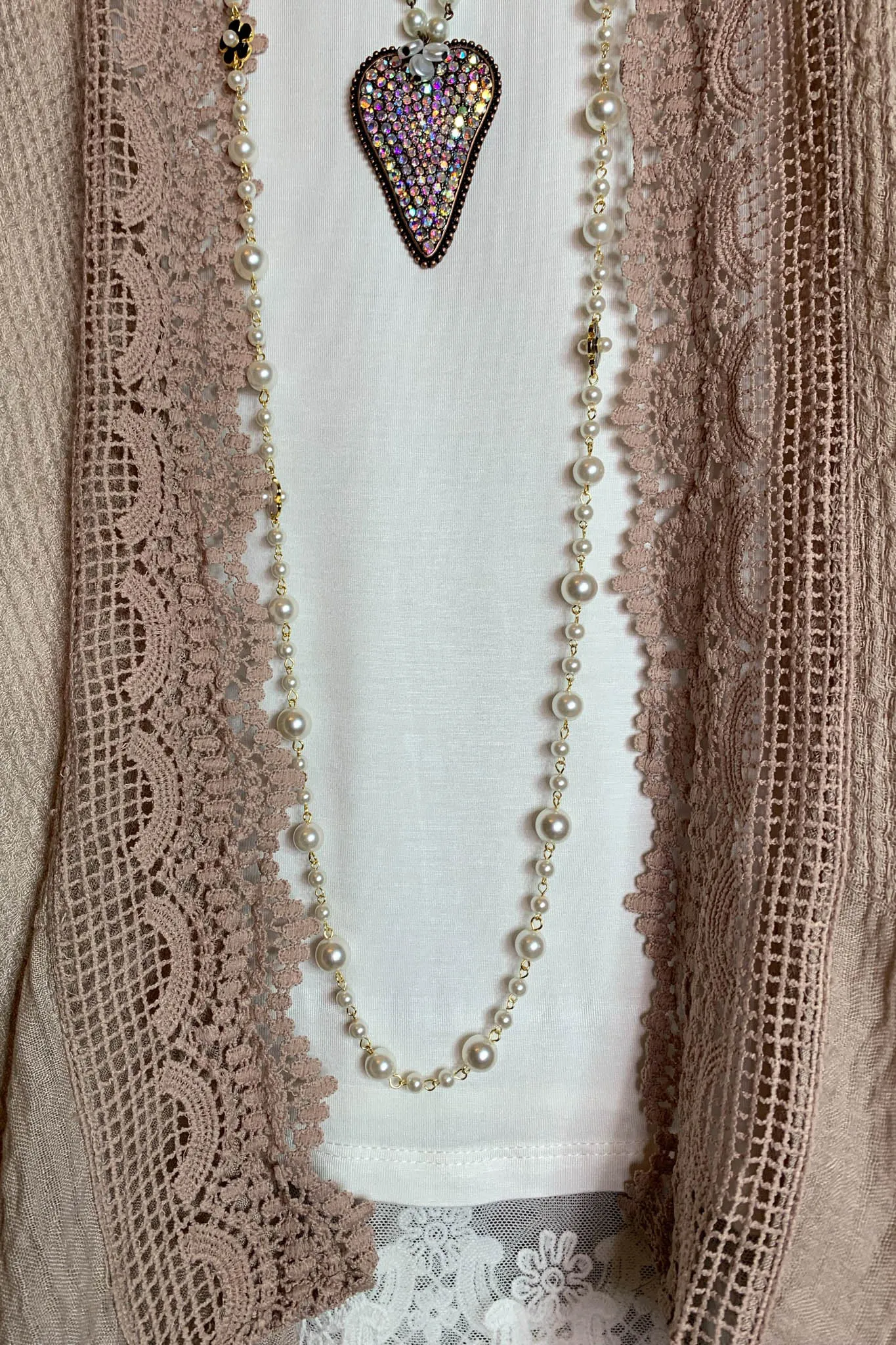 MATTERS OF THE HEART LACE CARDIGAN KIMONO LIGHT MOCHA