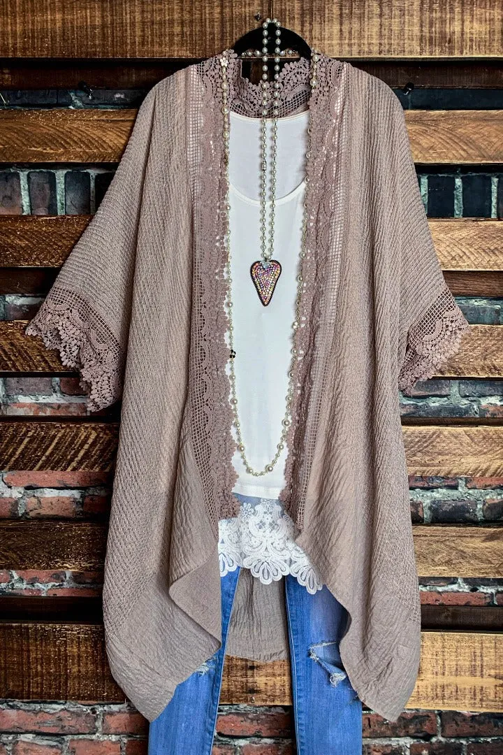 MATTERS OF THE HEART LACE CARDIGAN KIMONO LIGHT MOCHA