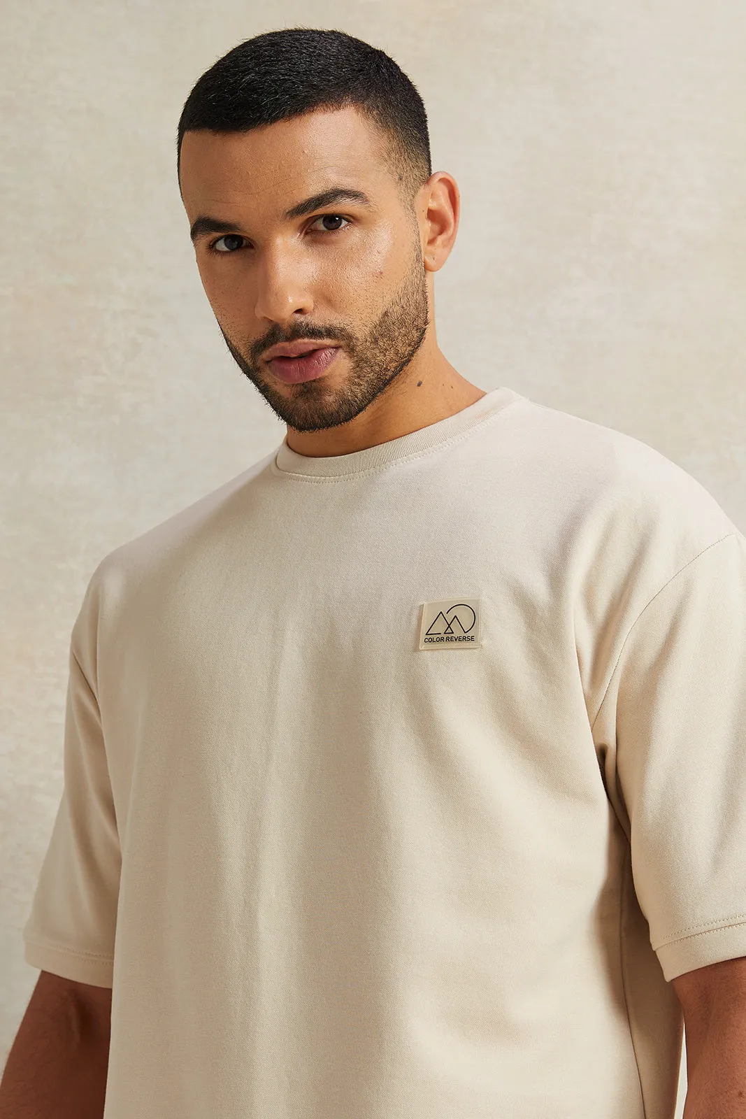 Men Beige Pleated Interlock Lounge T-Shirt