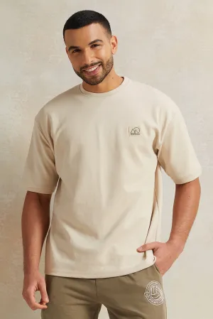 Men Beige Pleated Interlock Lounge T-Shirt