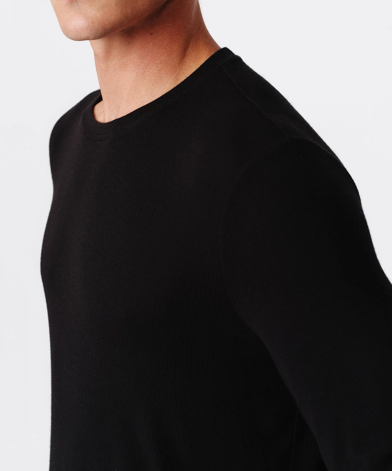 Modal Rib Oversized Long Sleeve Crew Neck Tee - Black