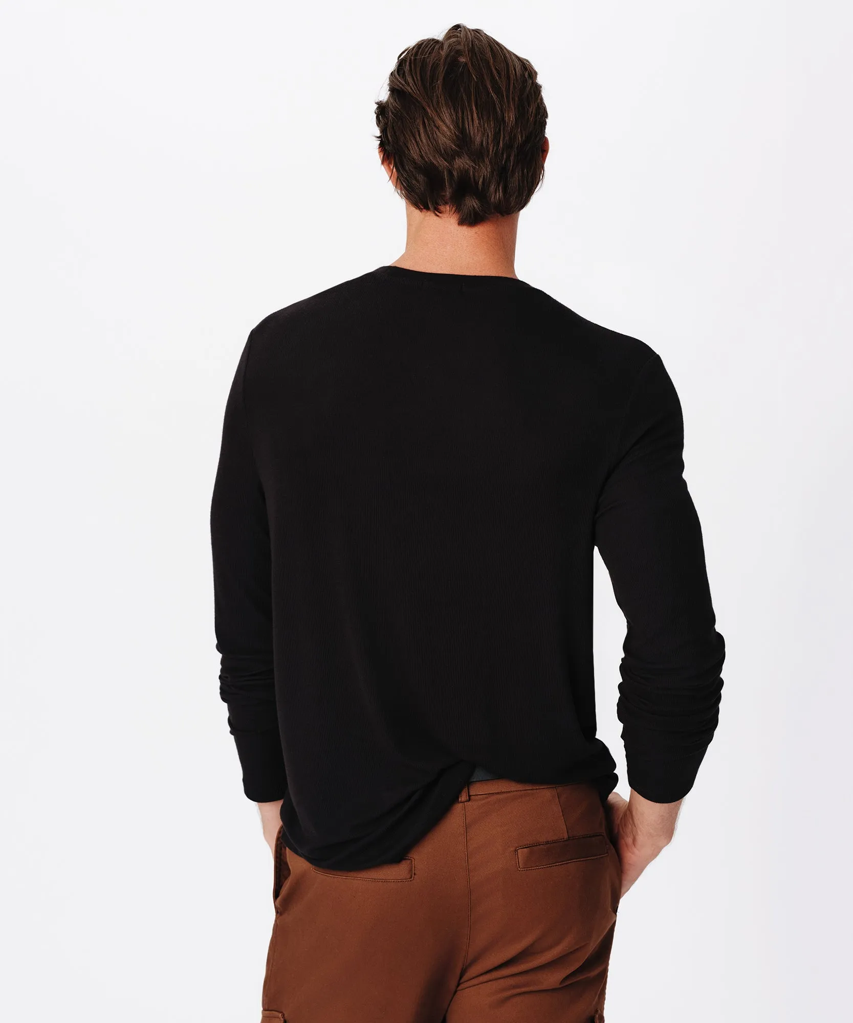Modal Rib Oversized Long Sleeve Crew Neck Tee - Black