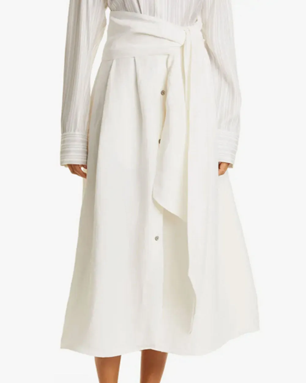 Off White Belted Button Front Skirt