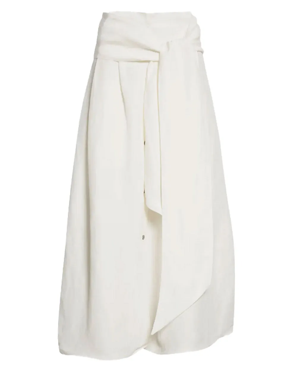 Off White Belted Button Front Skirt