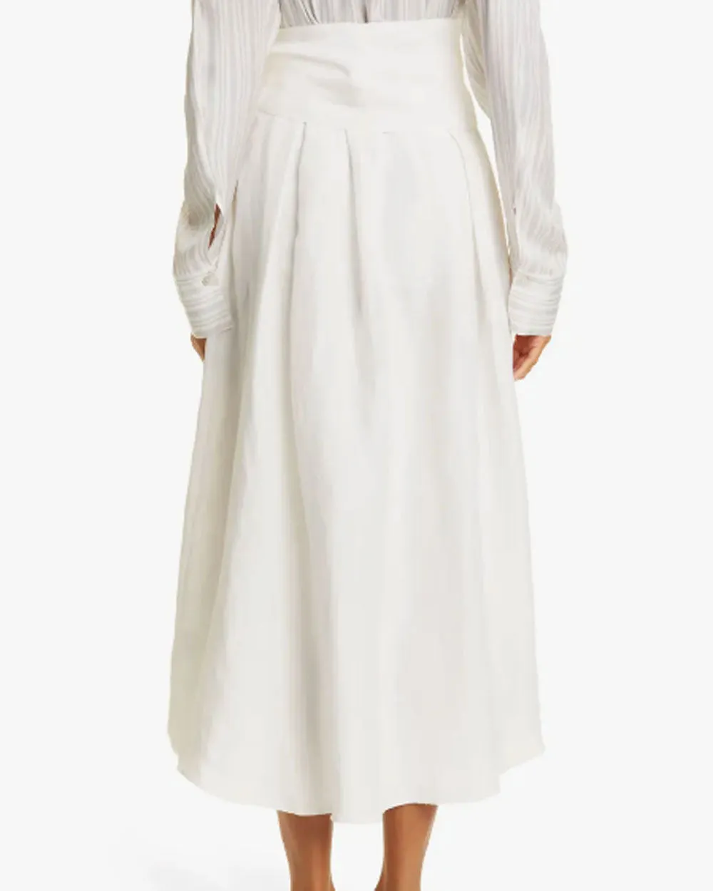 Off White Belted Button Front Skirt