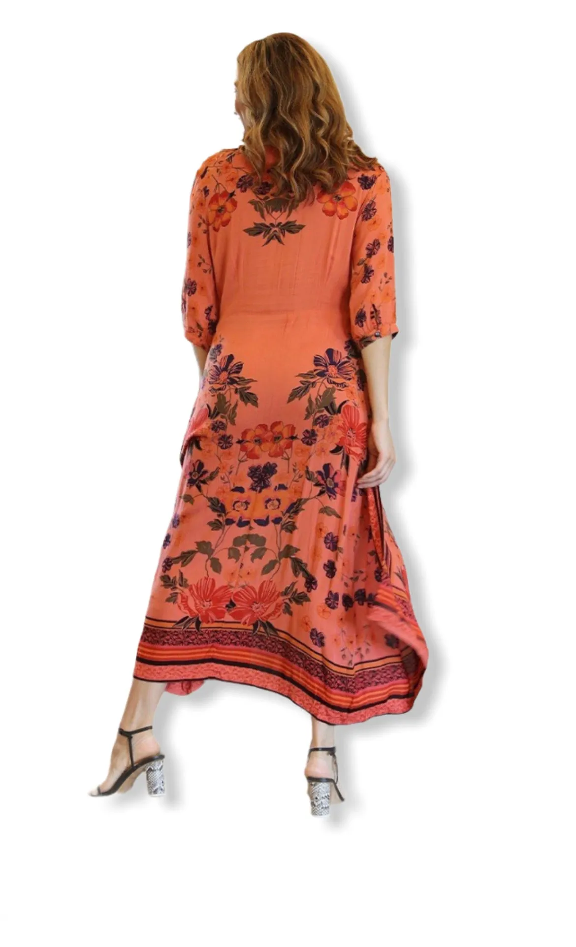 OVER-DYE HALF SLEEVE MIDI WRAP DRESS