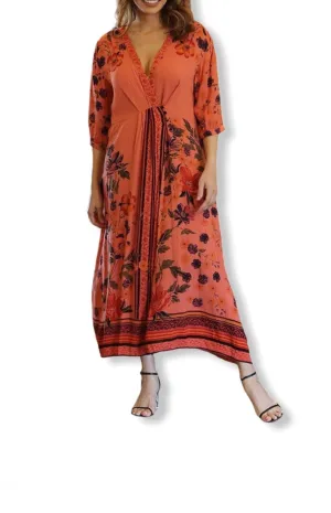 OVER-DYE HALF SLEEVE MIDI WRAP DRESS
