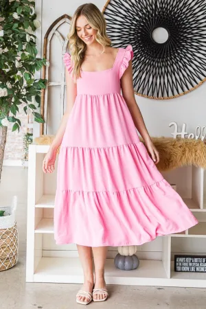 Pink RuffledTiered Midi Dress (Online Only)