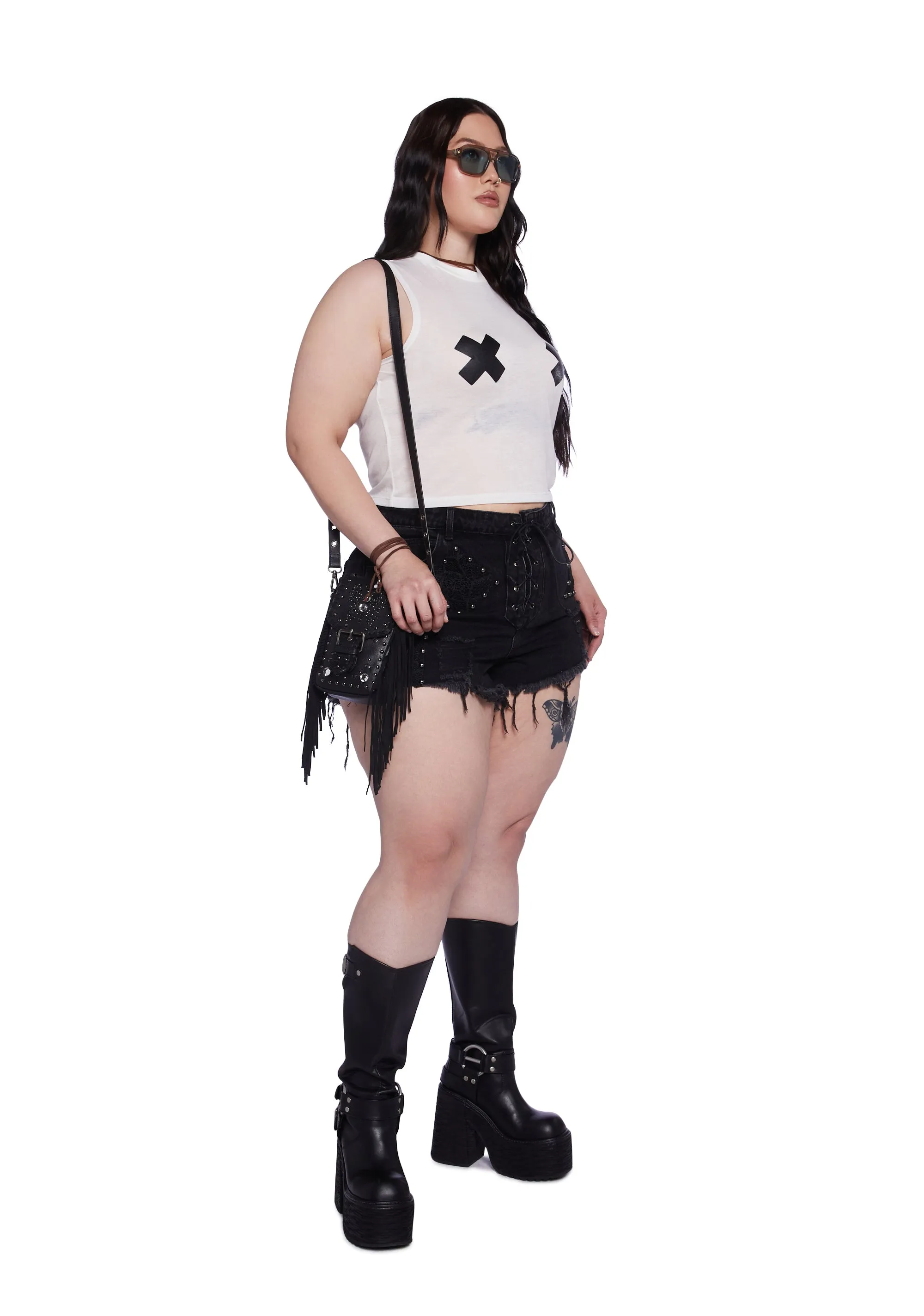 Plus Dayclub Cabana Denim Shorts - Black
