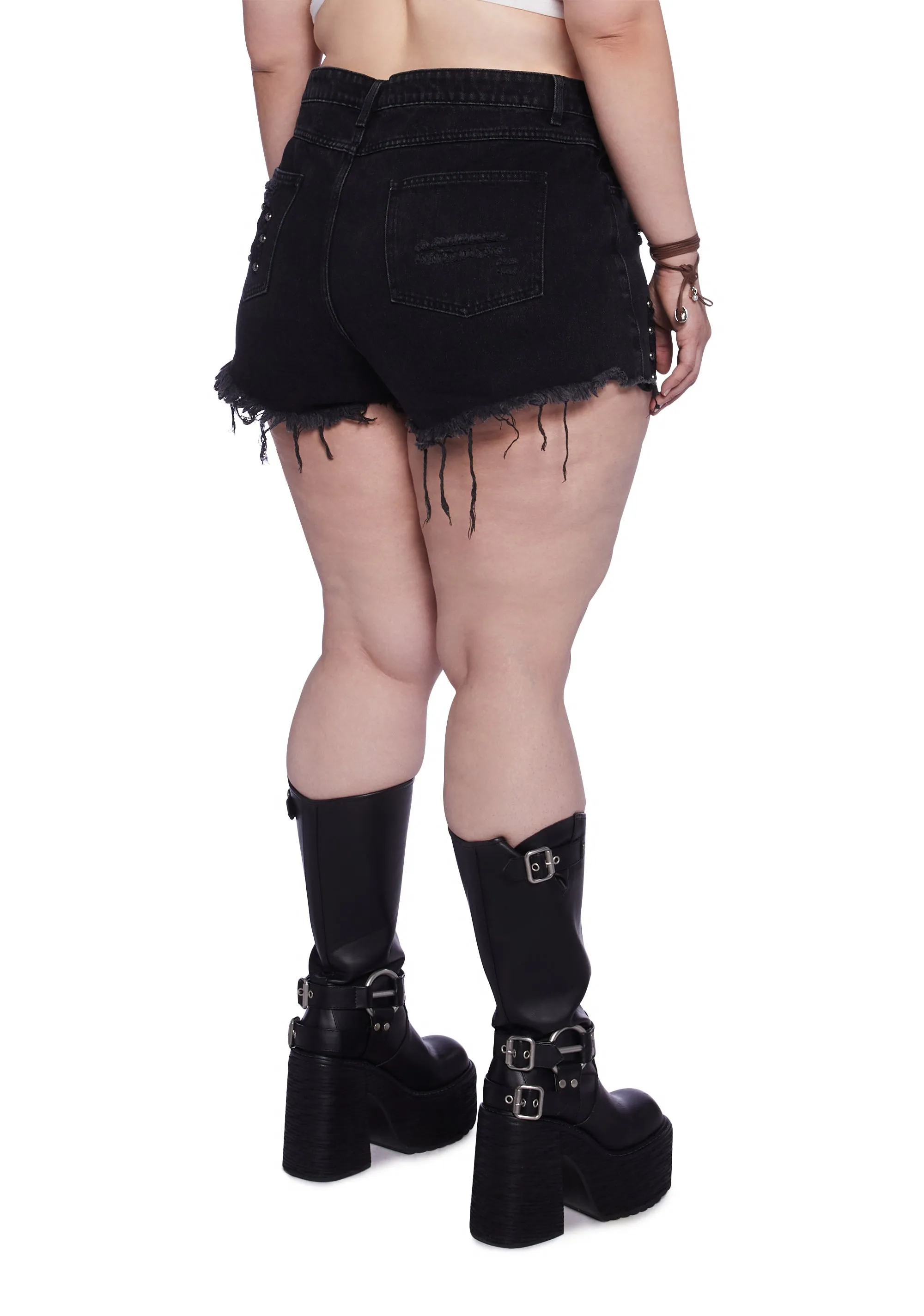 Plus Dayclub Cabana Denim Shorts - Black