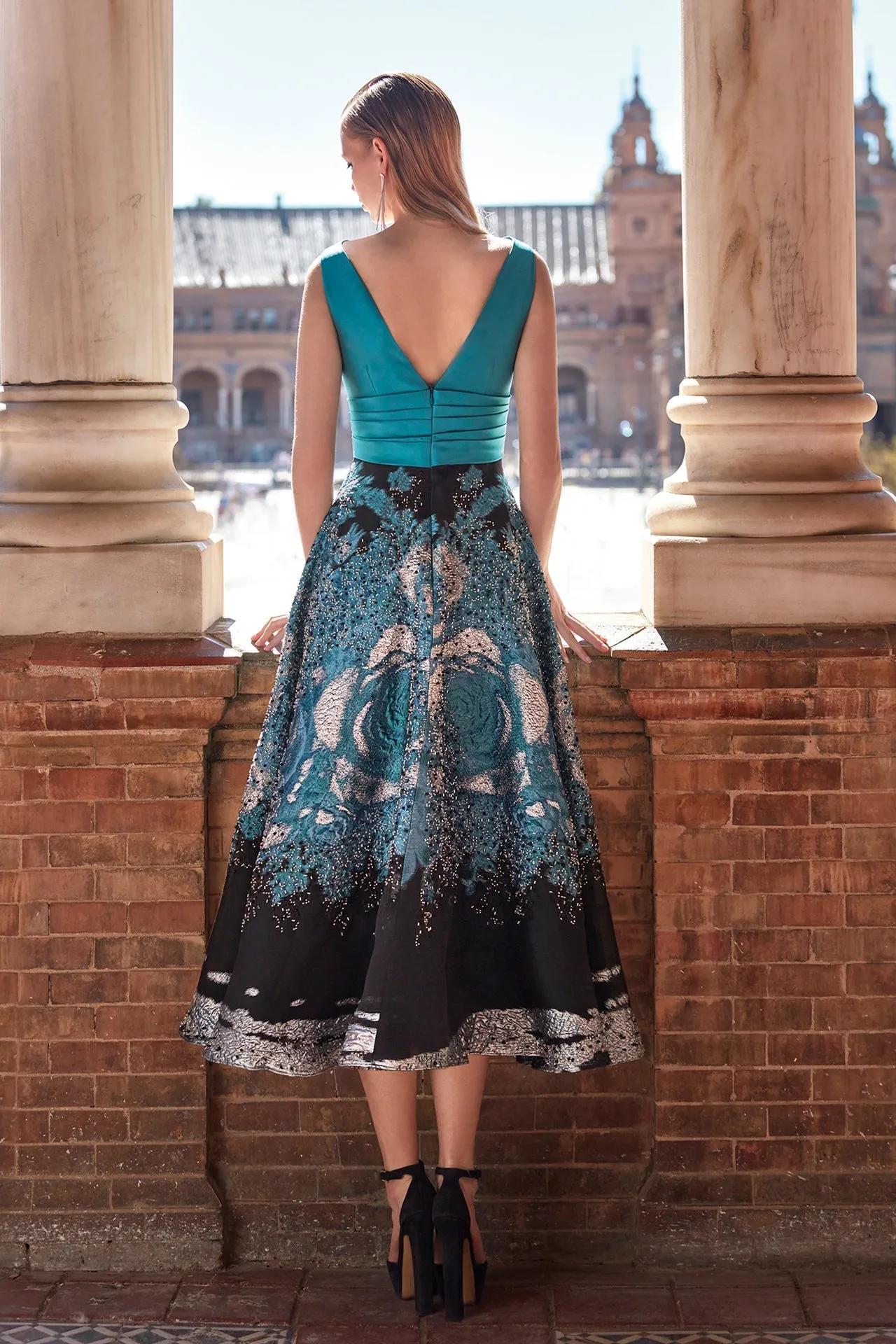 Printed Jacquard Organza Midi Dress