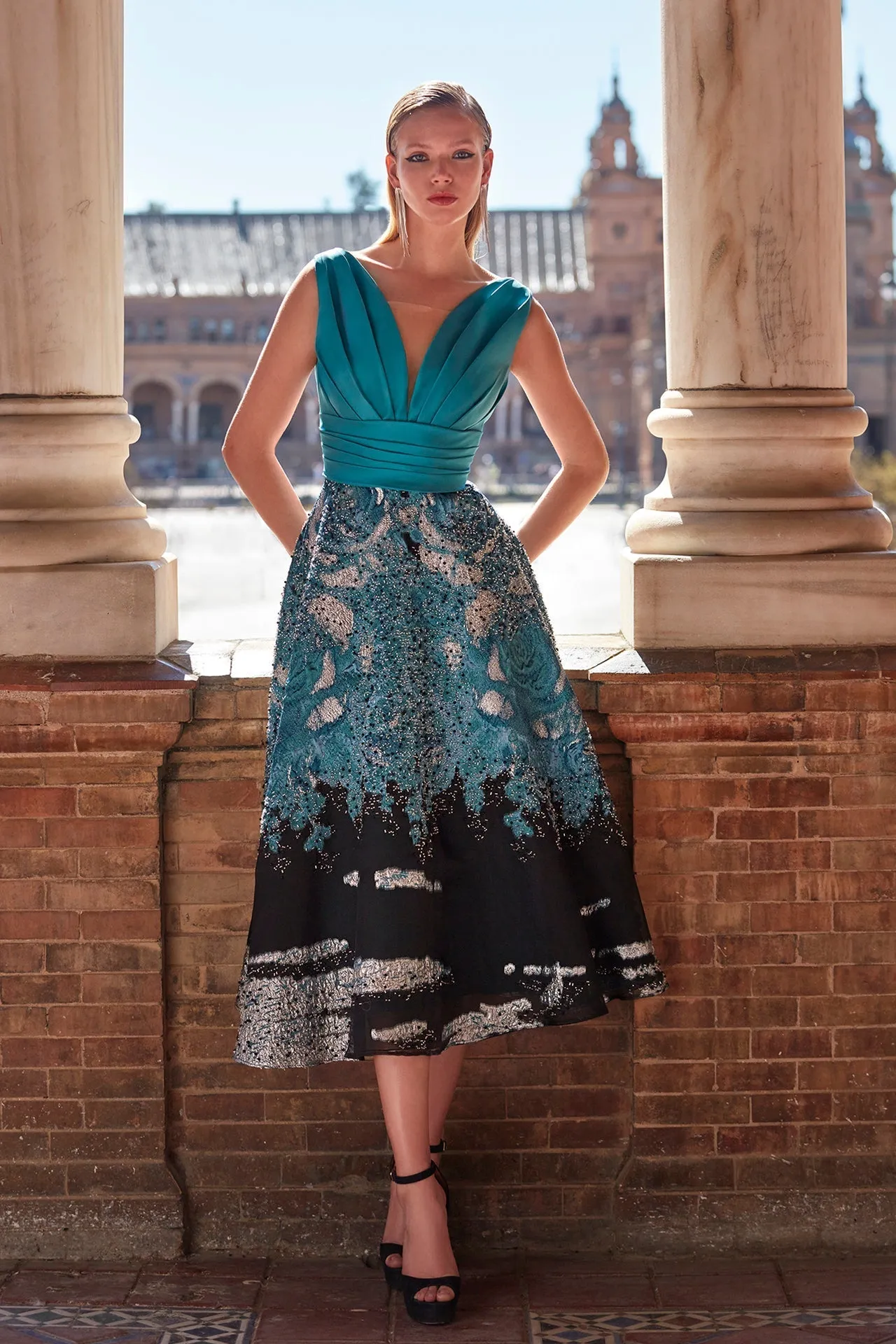 Printed Jacquard Organza Midi Dress