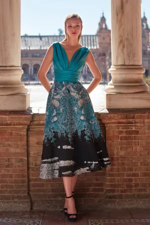 Printed Jacquard Organza Midi Dress