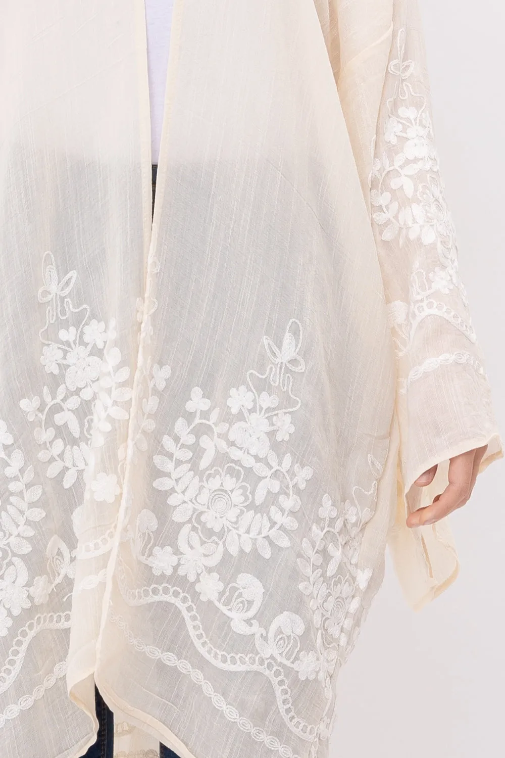 RAJ MIMI FLORAL EMBROIDERED DUSTER KIMONO