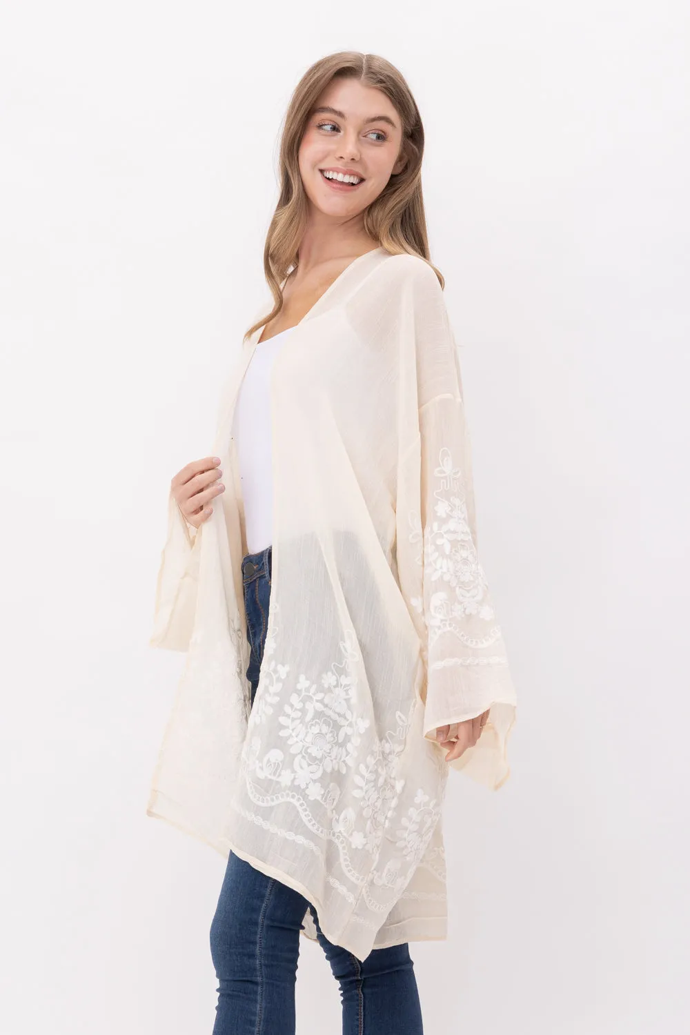 RAJ MIMI FLORAL EMBROIDERED DUSTER KIMONO