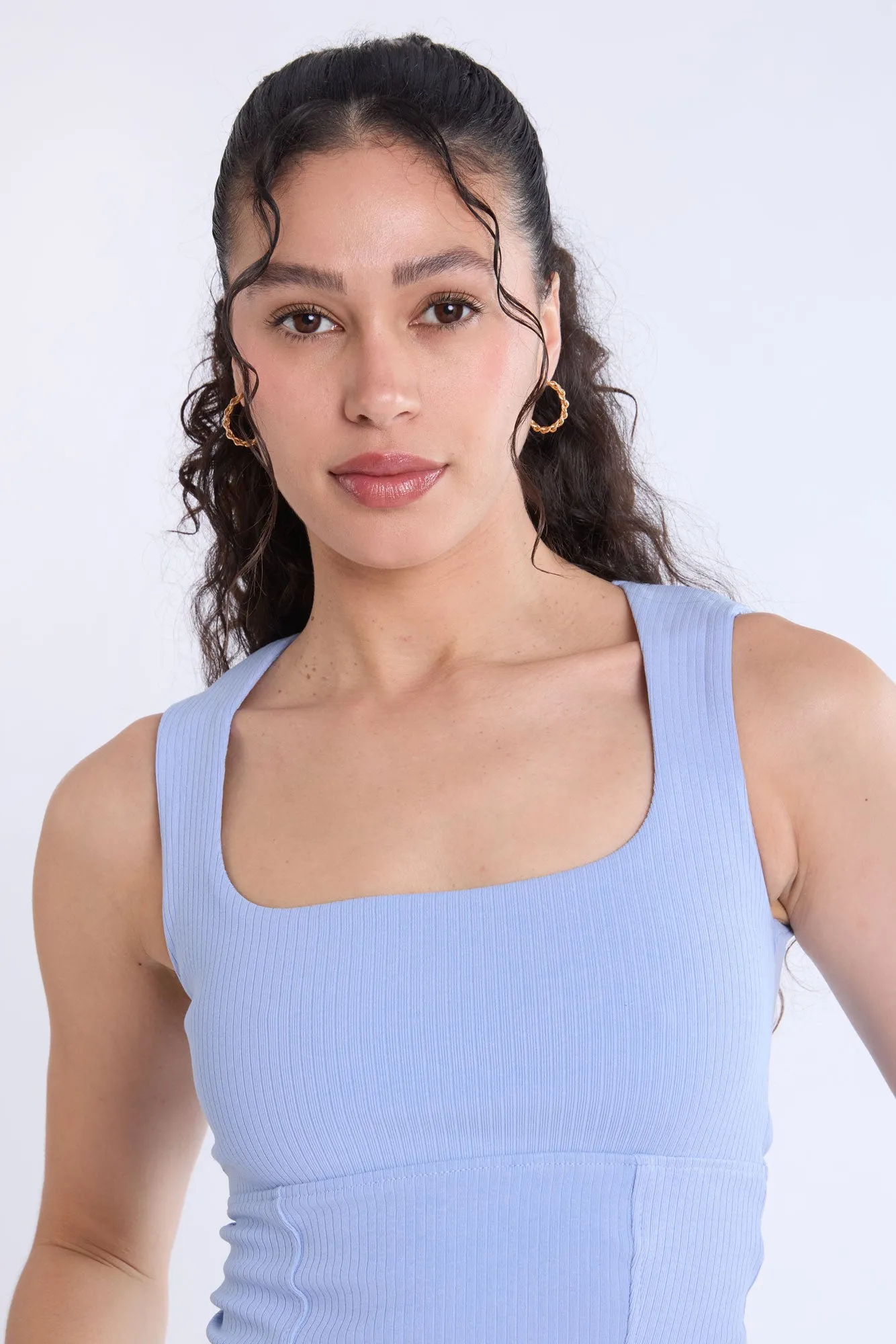 Ribbed Square Neck Tank Top