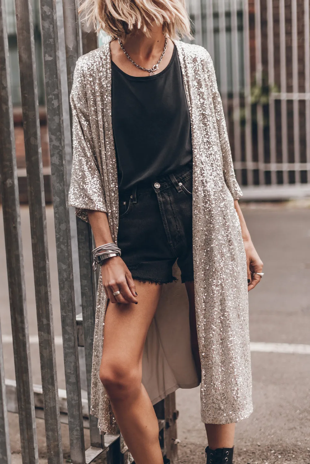 Sequin Sheer Duster Cardigan