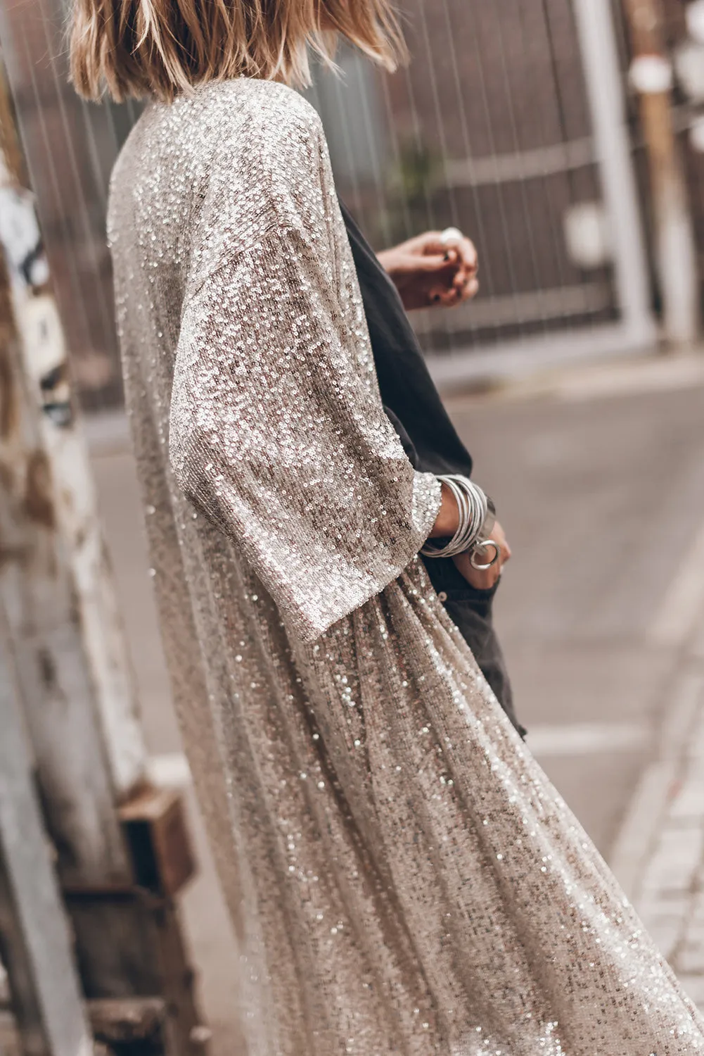 Sequin Sheer Duster Cardigan