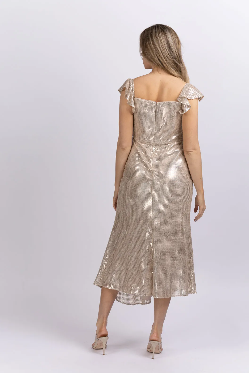 Shoshanna Tessa Metallic Midi-Dress in Silver