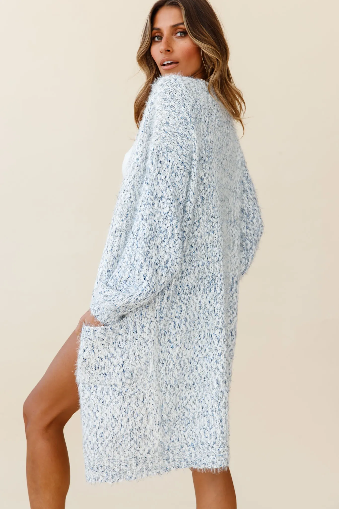 Take It Easy Long Sleeve Chunky Knit Duster Cardigan White