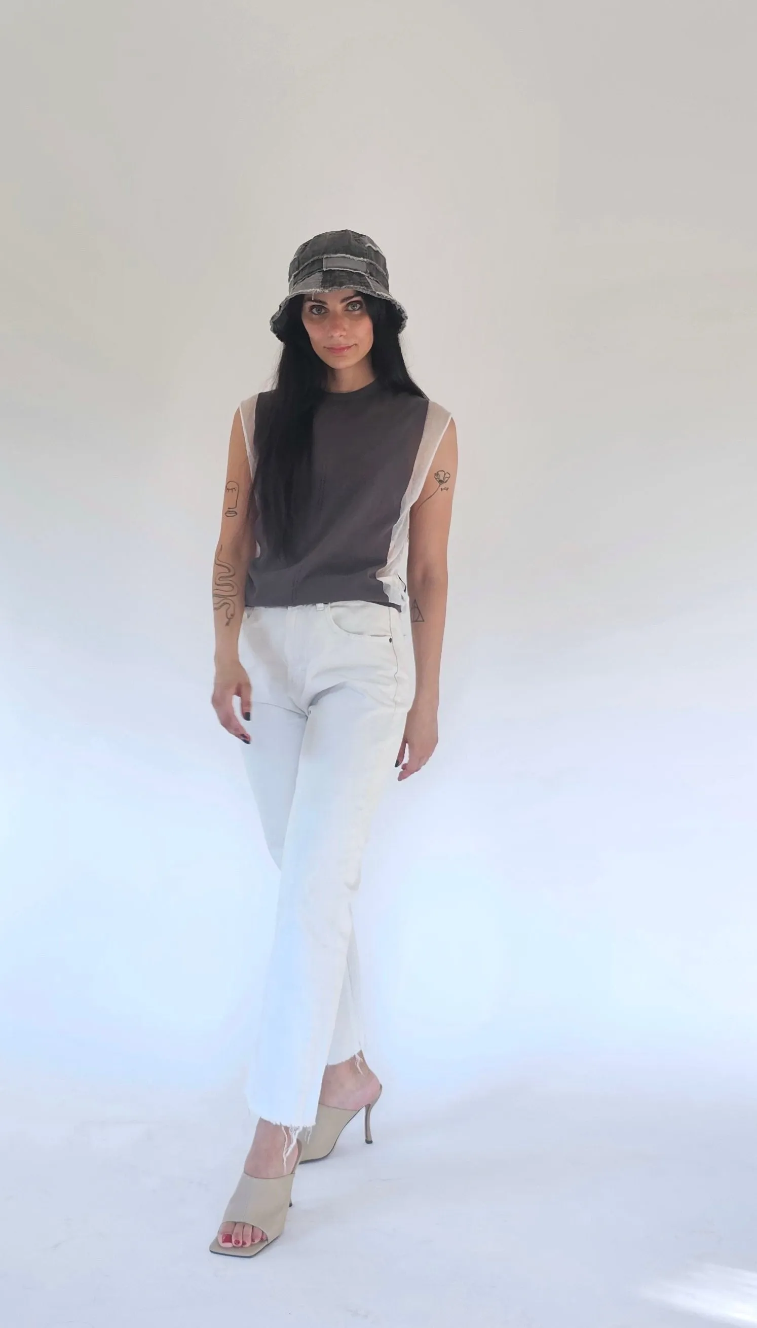Tank top with transparent inserts in Cotton - Leandra