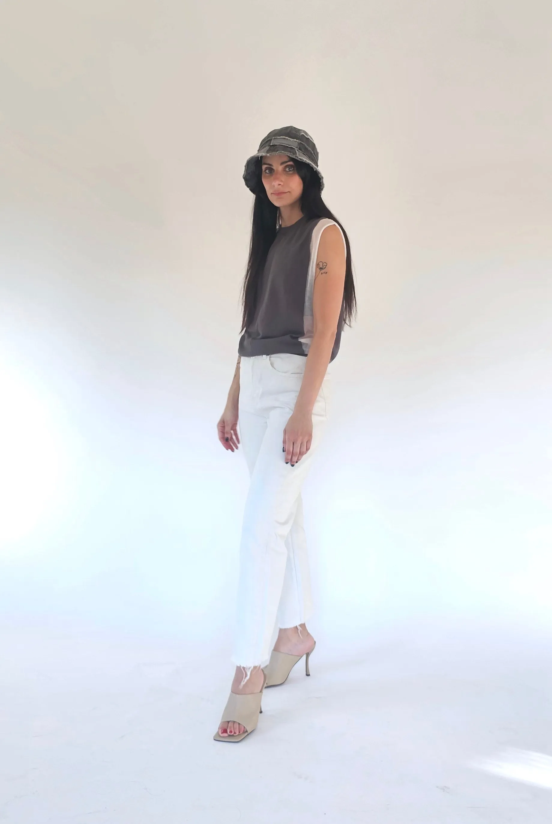 Tank top with transparent inserts in Cotton - Leandra