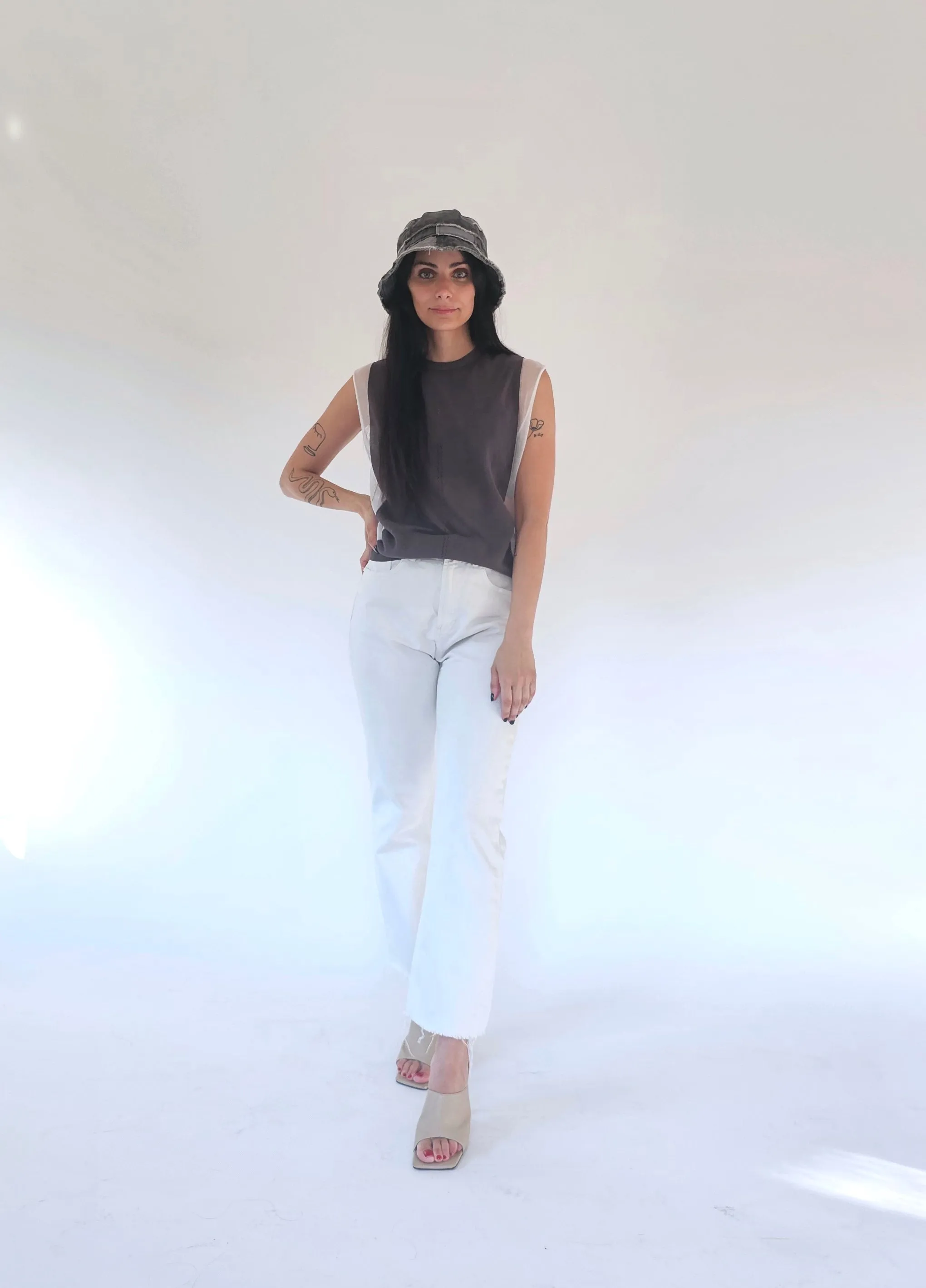 Tank top with transparent inserts in Cotton - Leandra