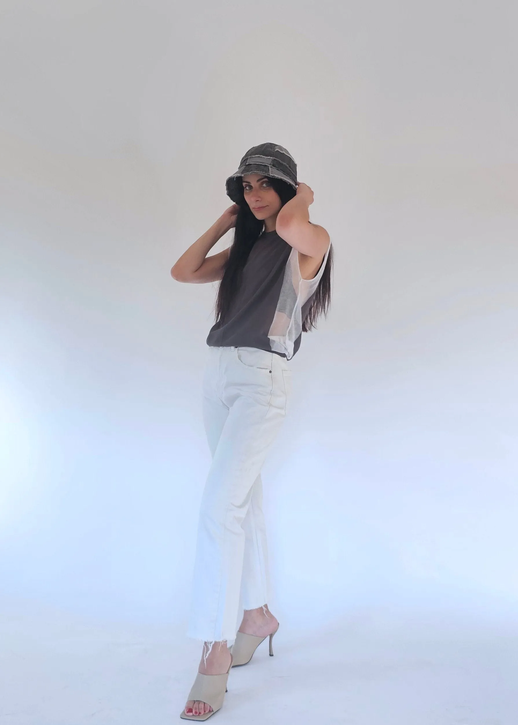 Tank top with transparent inserts in Cotton - Leandra