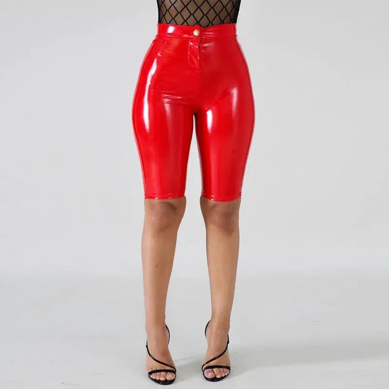 Trend4us Women’s High-Waisted Shiny Latex Biker Shorts