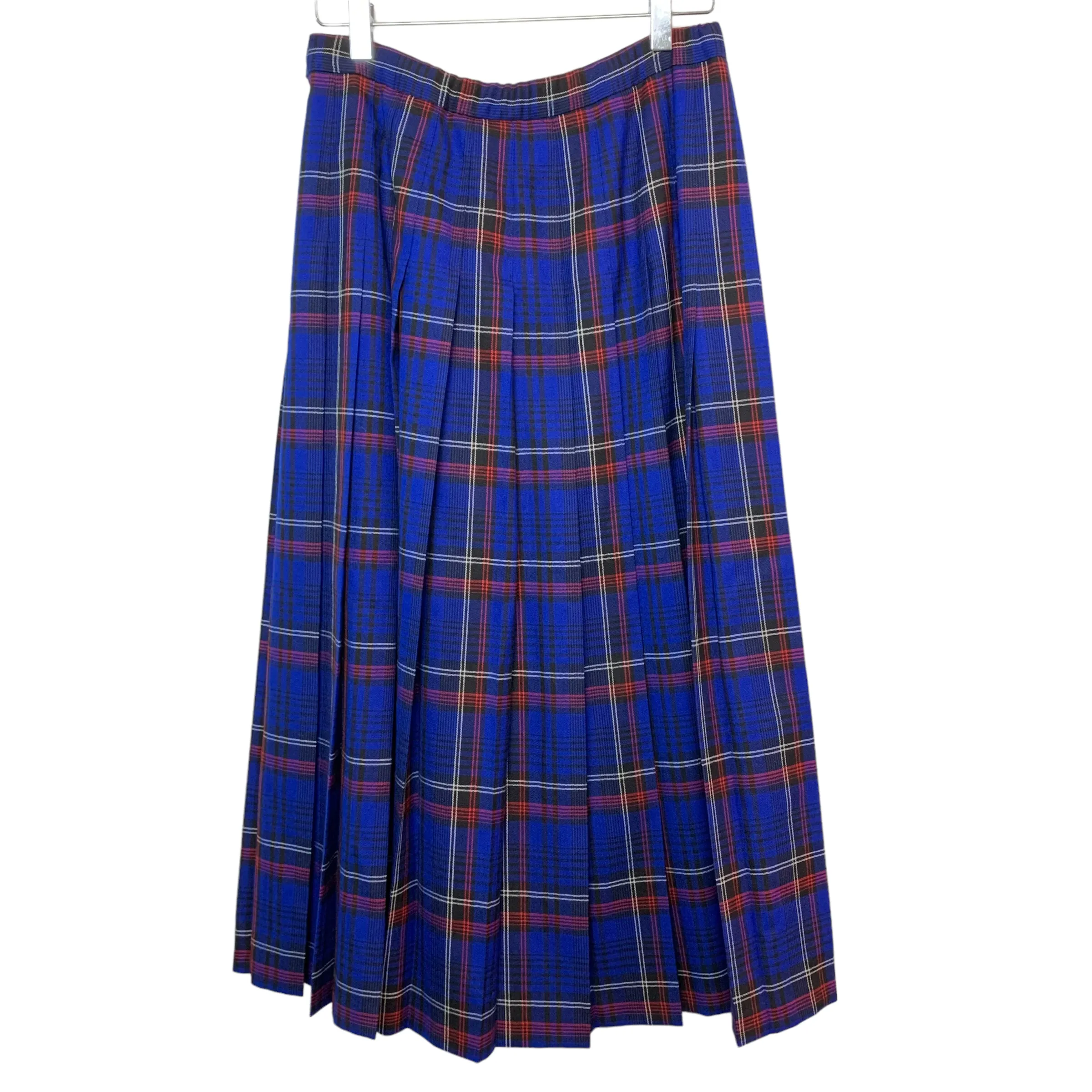 Vintage 80s Pendleton Plaid Pleated Midi Skirt Blue Red 10