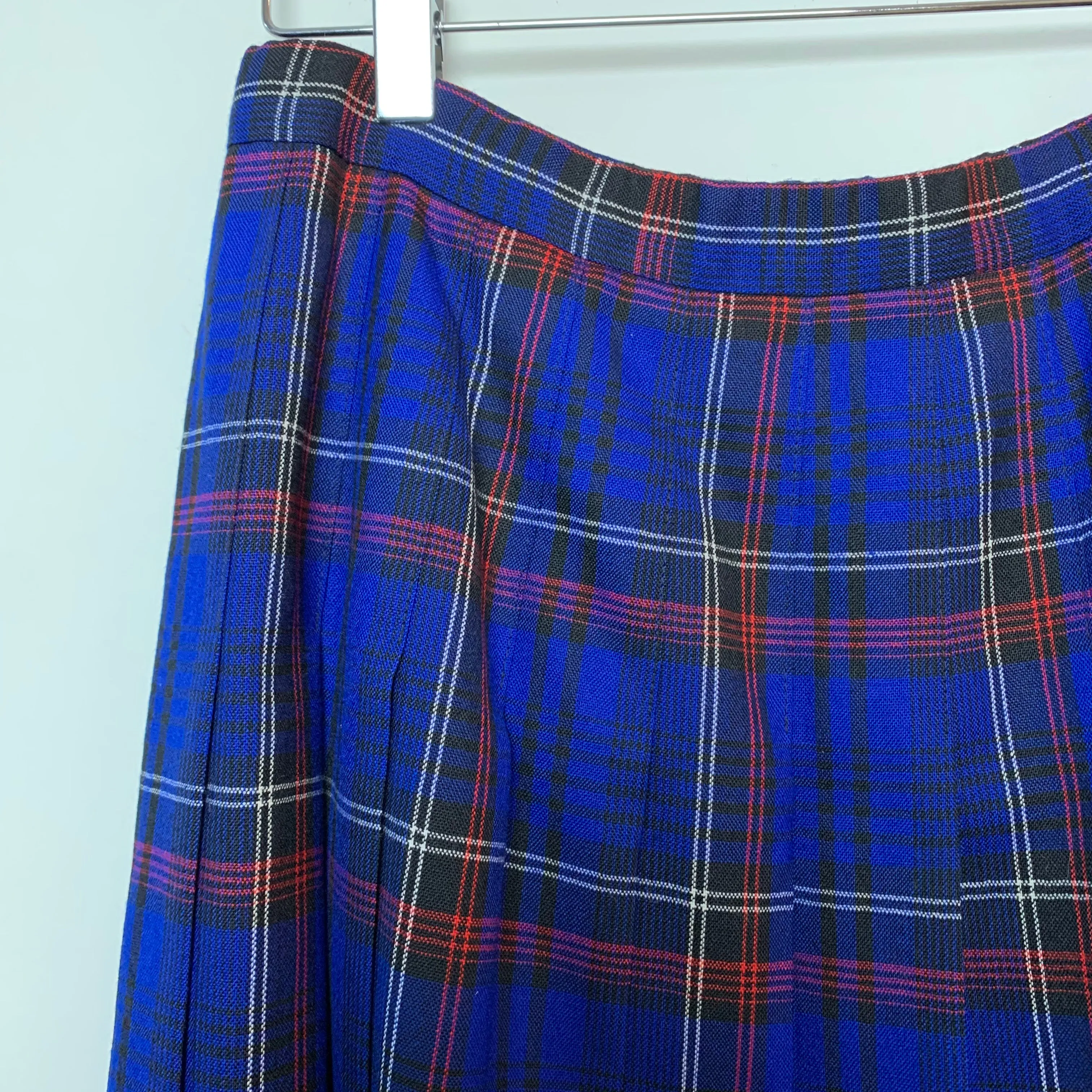Vintage 80s Pendleton Plaid Pleated Midi Skirt Blue Red 10