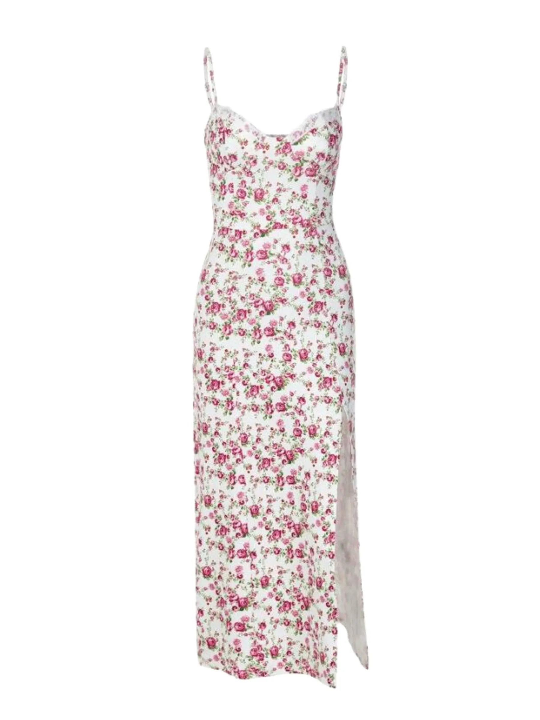 Vvsha Hermione Floral Print Slit Midi Dress
