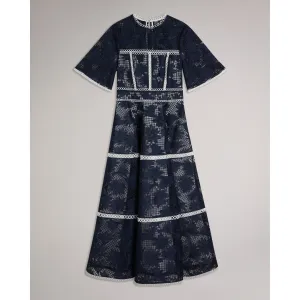 Women Wmd-Rubiely-Fit And Flare Midi Dress With Tiered Lace - Dk-Blue