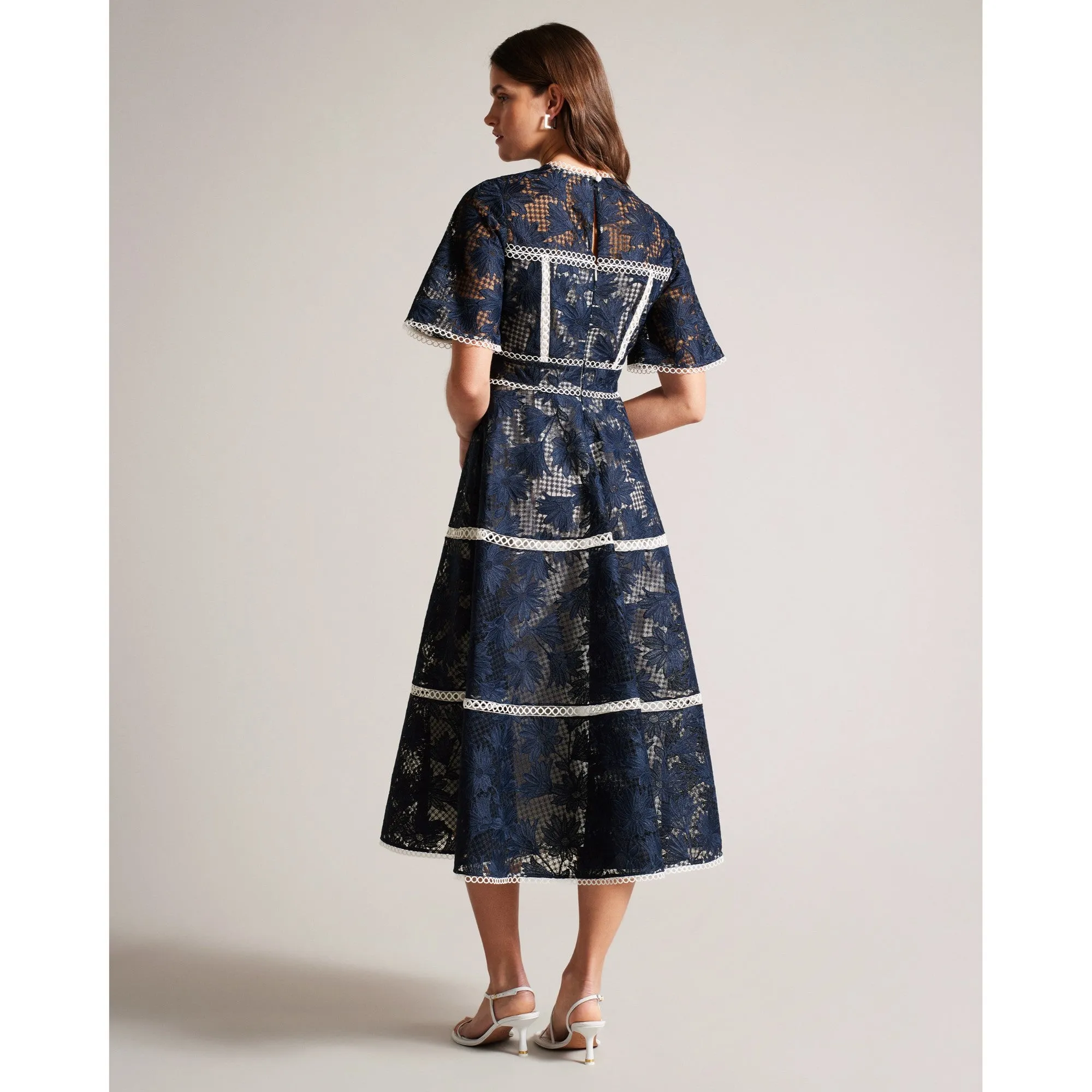 Women Wmd-Rubiely-Fit And Flare Midi Dress With Tiered Lace - Dk-Blue