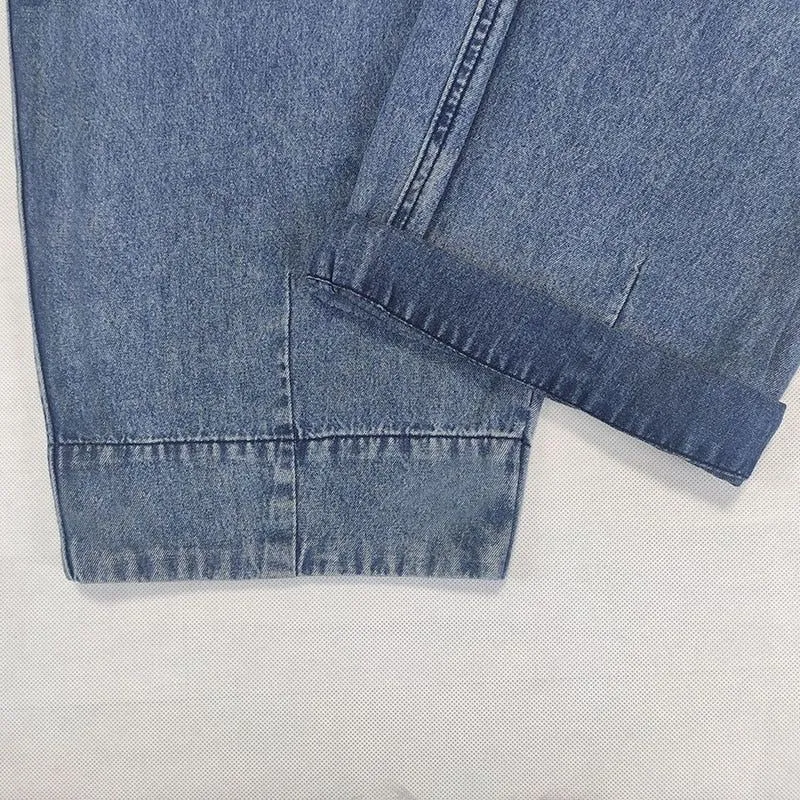 Women's Baggy Elastic Waist Pleated Jeans